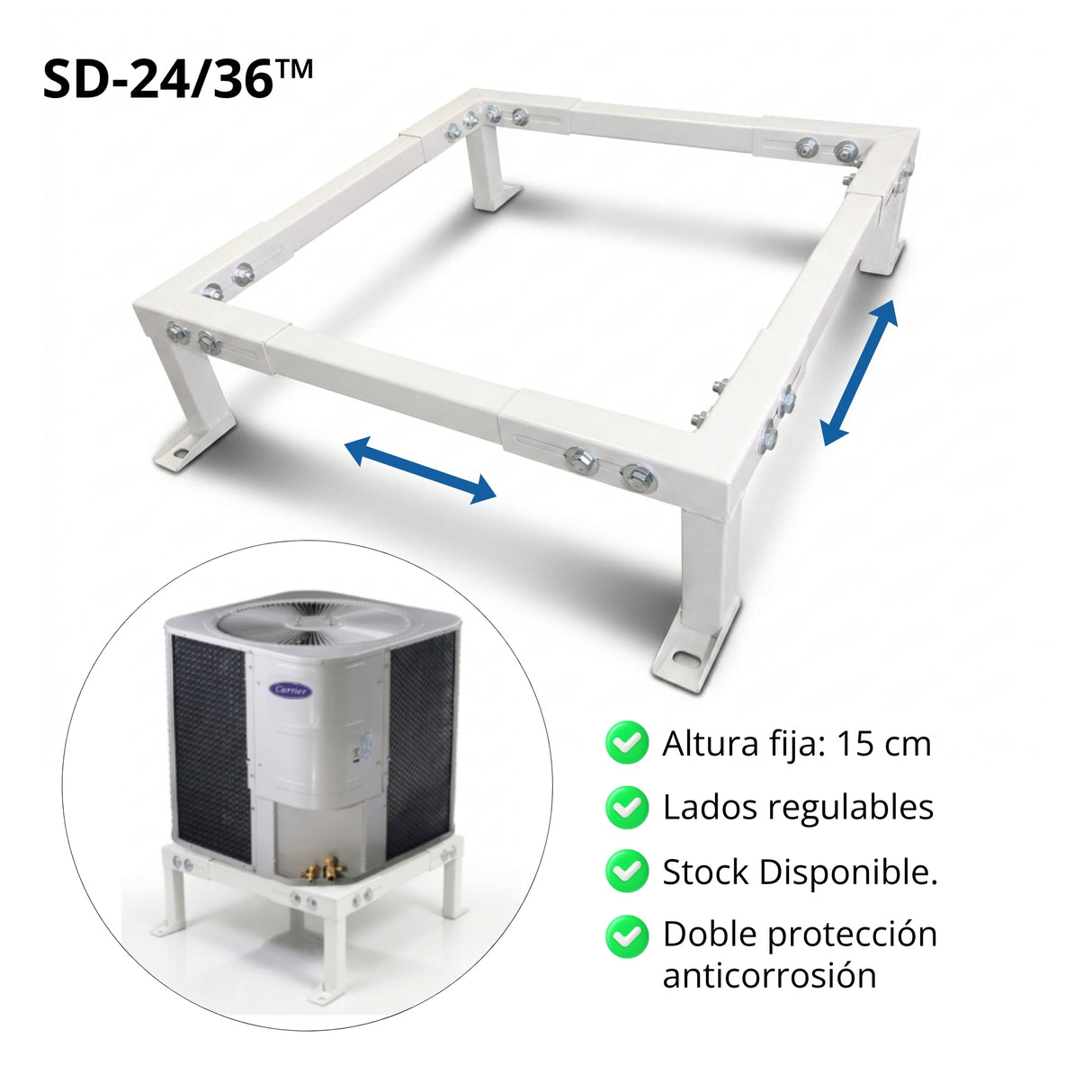 SD-24/36™ Base Metálica Regulable para Condensadoras de Tiro Vertical 24,000–36,000 BTU/h