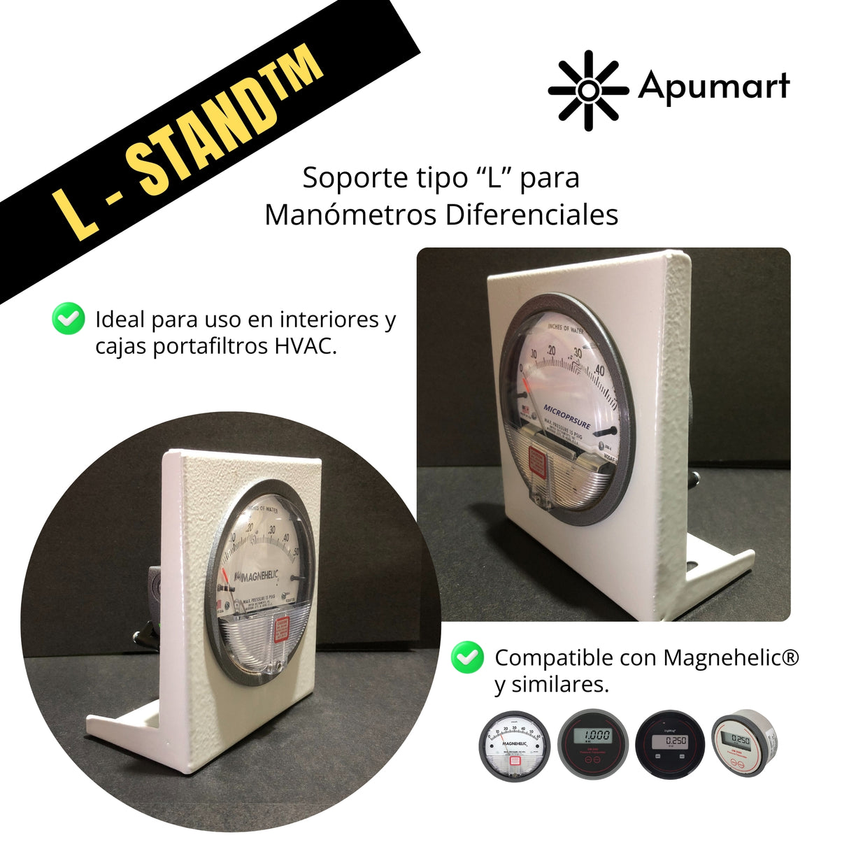 L-STAND™ – Soporte Metálico Tipo “L” para Manómetros Diferenciales HVAC