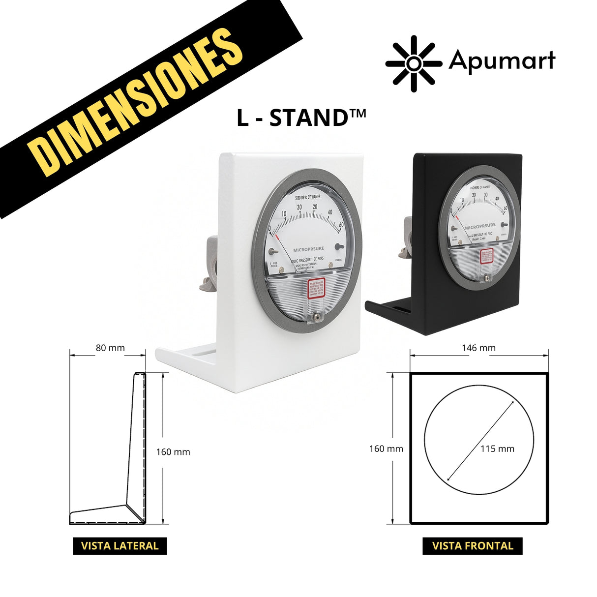 L-STAND™ – Soporte Metálico Tipo “L” para Manómetros Diferenciales HVAC