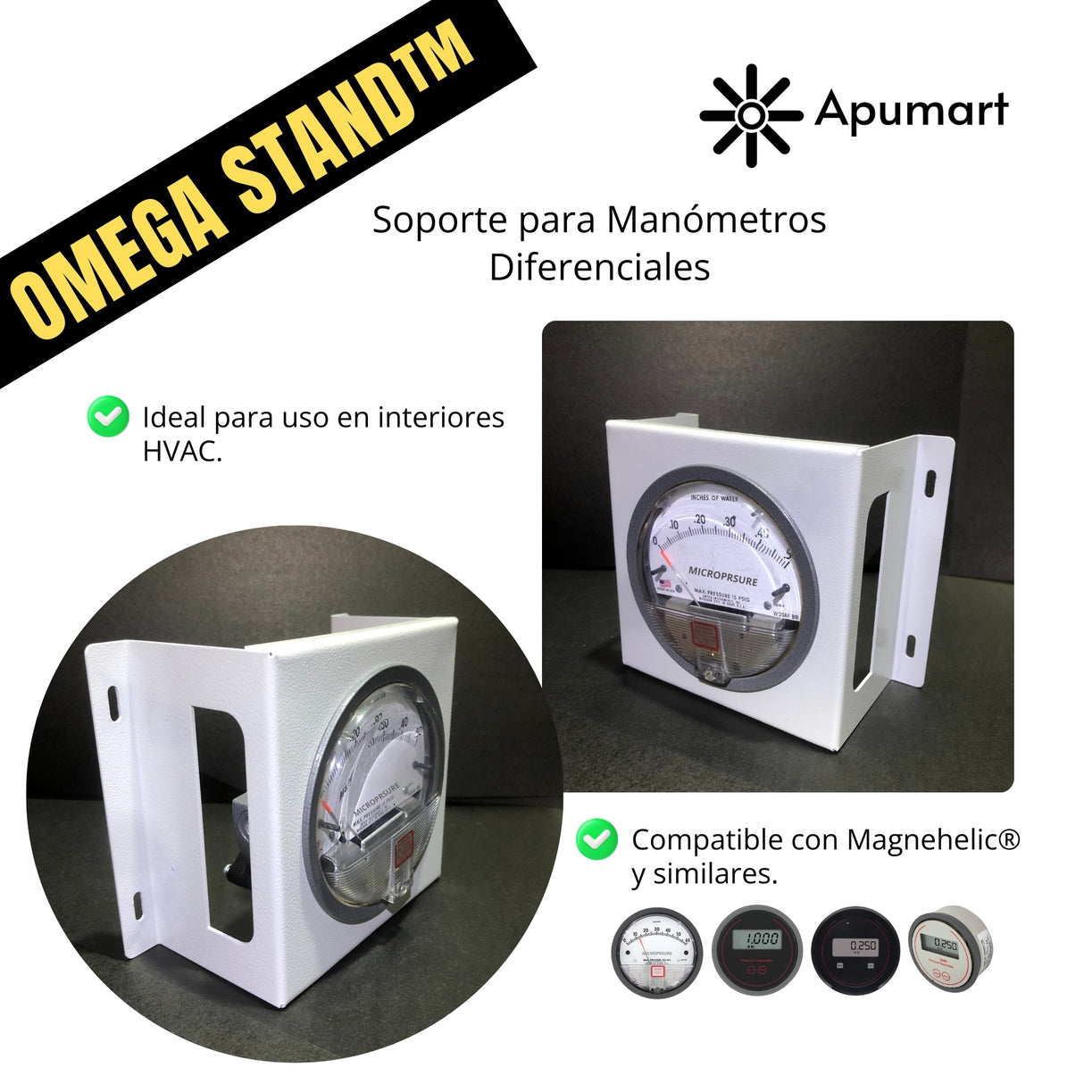 OMEGA STAND™ – Soporte Metálico para Manómetros Diferenciales de Montaje Rápido