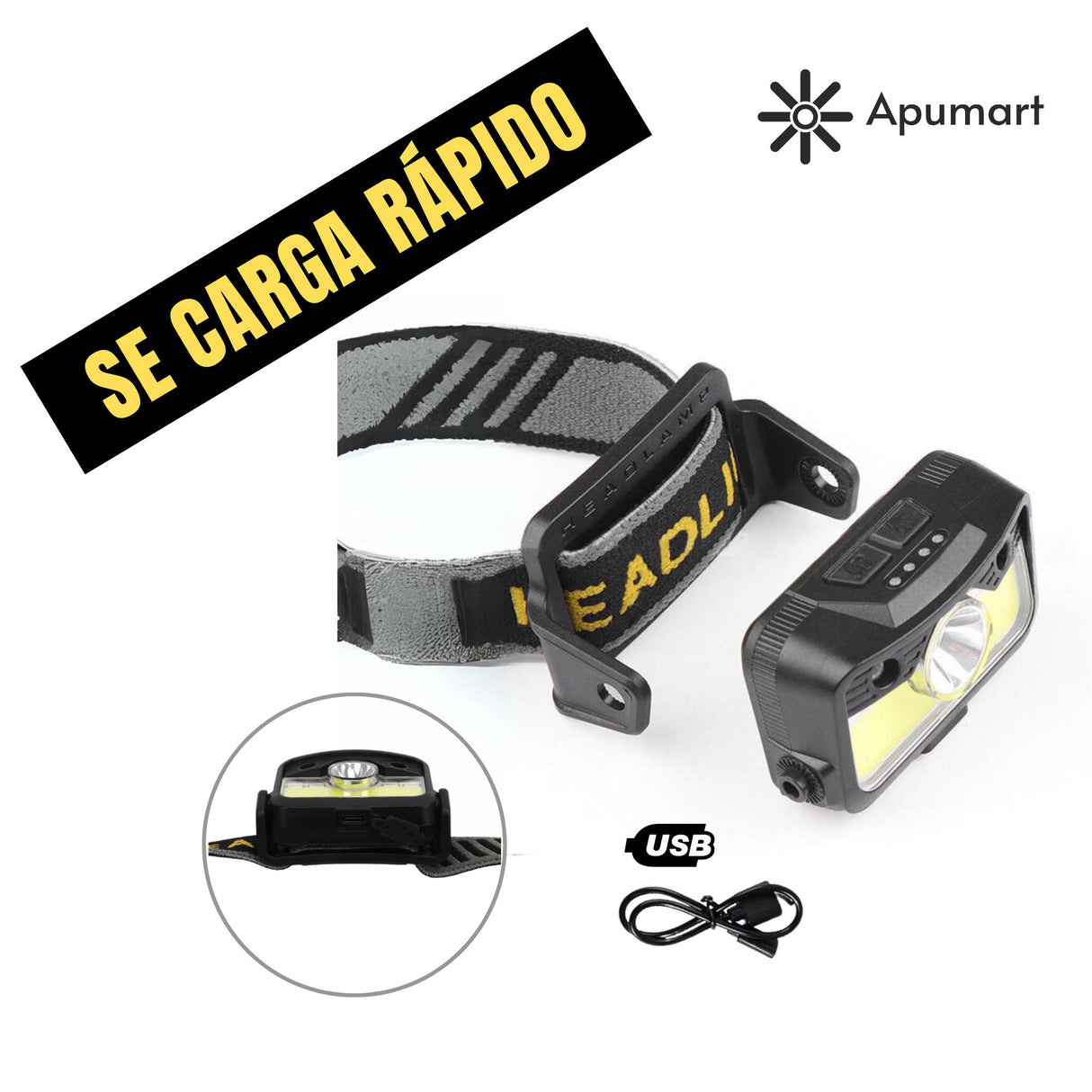 Linterna Frontal Recargable LED – Sensor y Carga Tipo C