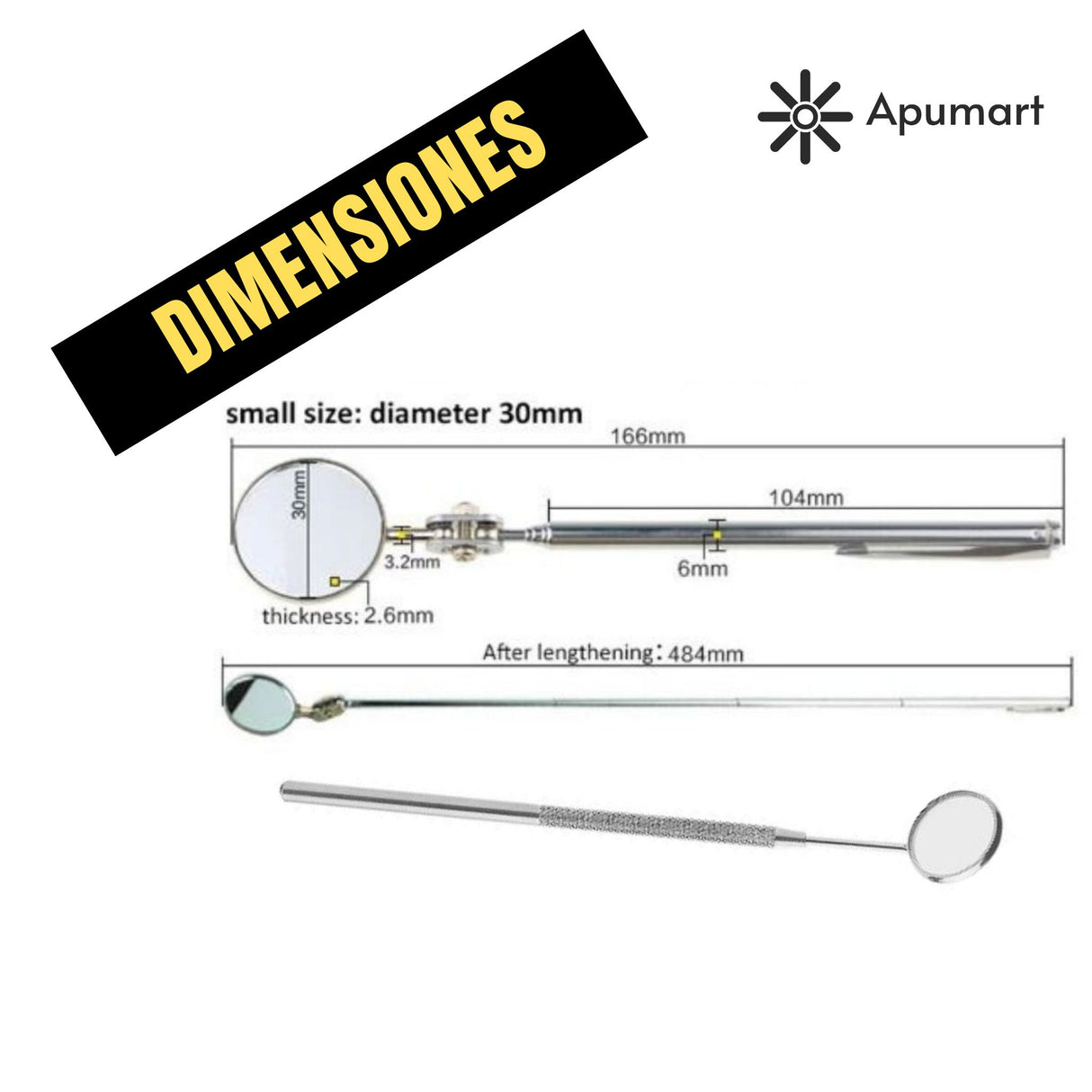 Espejo Telescópico de Inspección – 30 mm, Rotación 360° para Soldadura y Taller