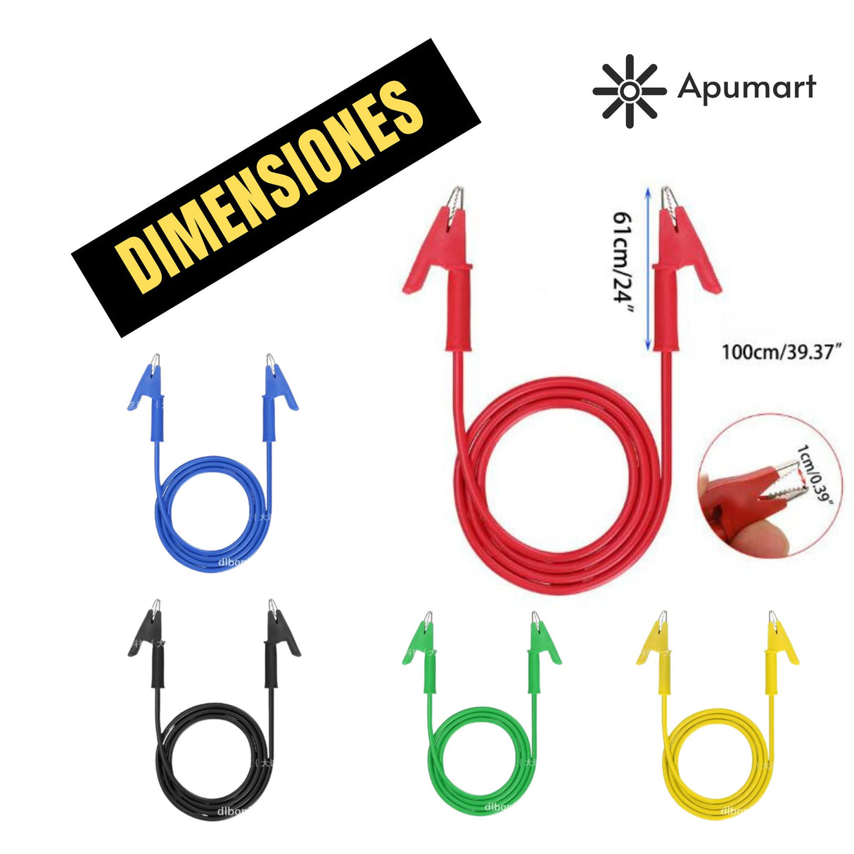 Cables de Prueba Eléctricos con Pinza Cocodrilo – Pack 5 Colores / 1 m