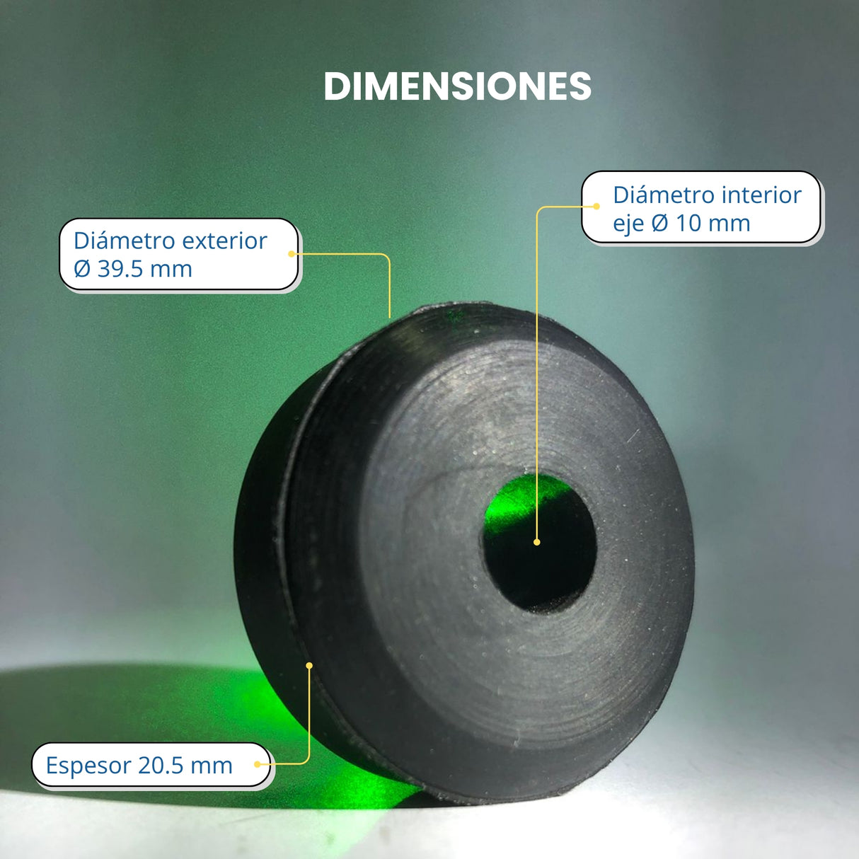 Espaciadores de jebe neoprene multiuso / Caucho antivibración – Pack x4, Ø39.5 mm, Eje Ø10 mm, Espesor 20.5 mm