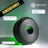 Espaciadores de jebe neoprene multiuso / Caucho antivibración – Pack x4, Ø38.1 mm, Eje Ø10 mm, Espesor 17 mm
