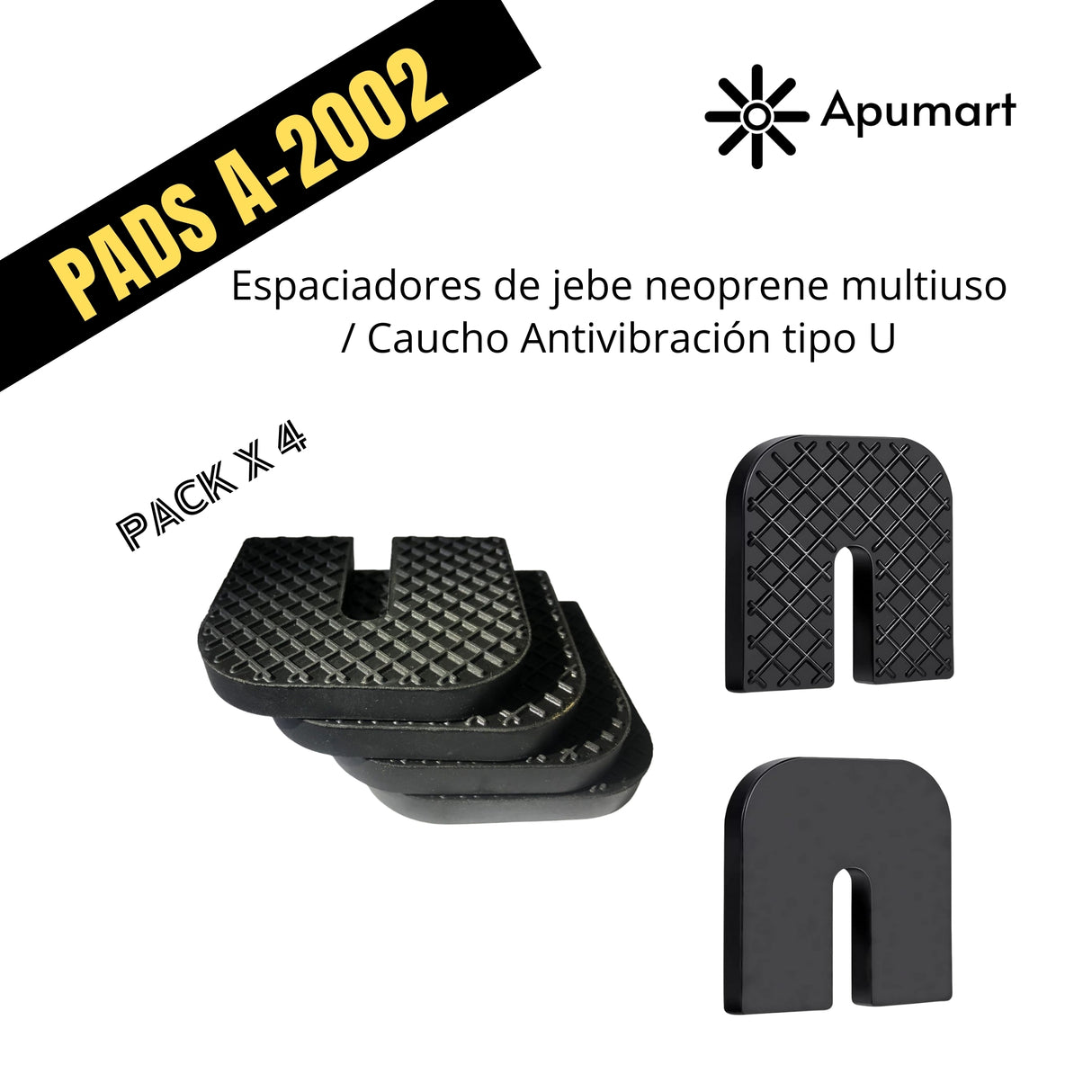 Espaciadores de jebe neoprene multiuso / Caucho antivibración tipo U (Pack x4)