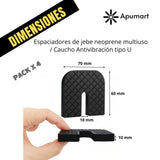 Espaciadores de jebe neoprene multiuso / Caucho antivibración tipo U (Pack x4)