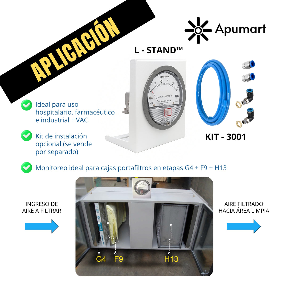 L-STAND™ – Soporte Metálico Tipo “L” para Manómetros Diferenciales HVAC