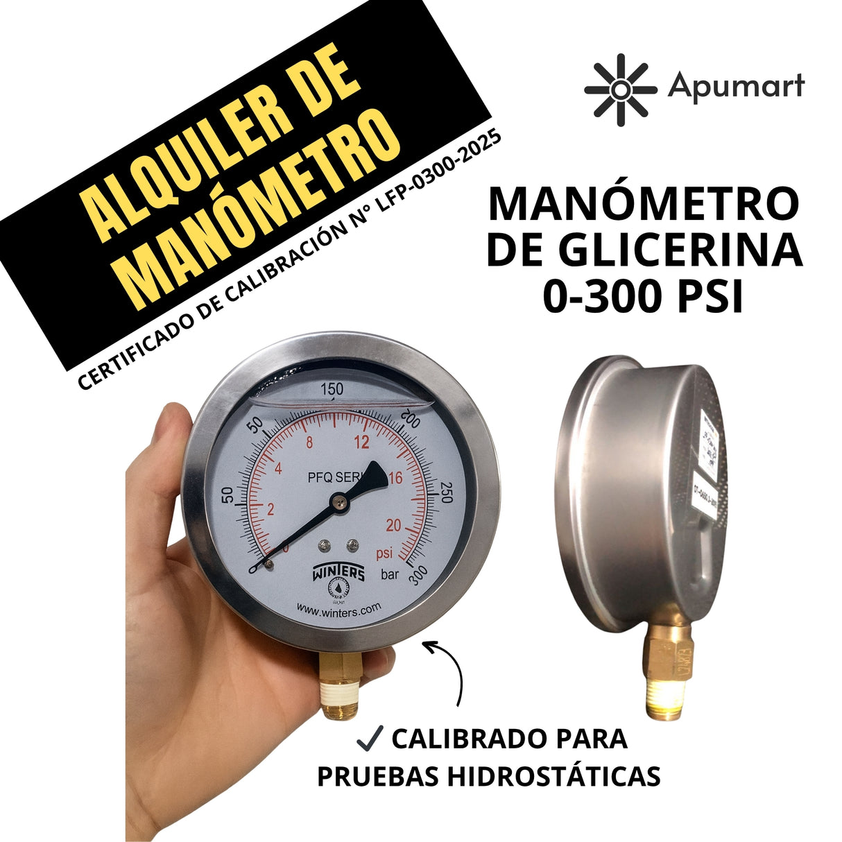 Manómetro de Glicerina 0–300 PSI – Pruebas Hidrostáticas