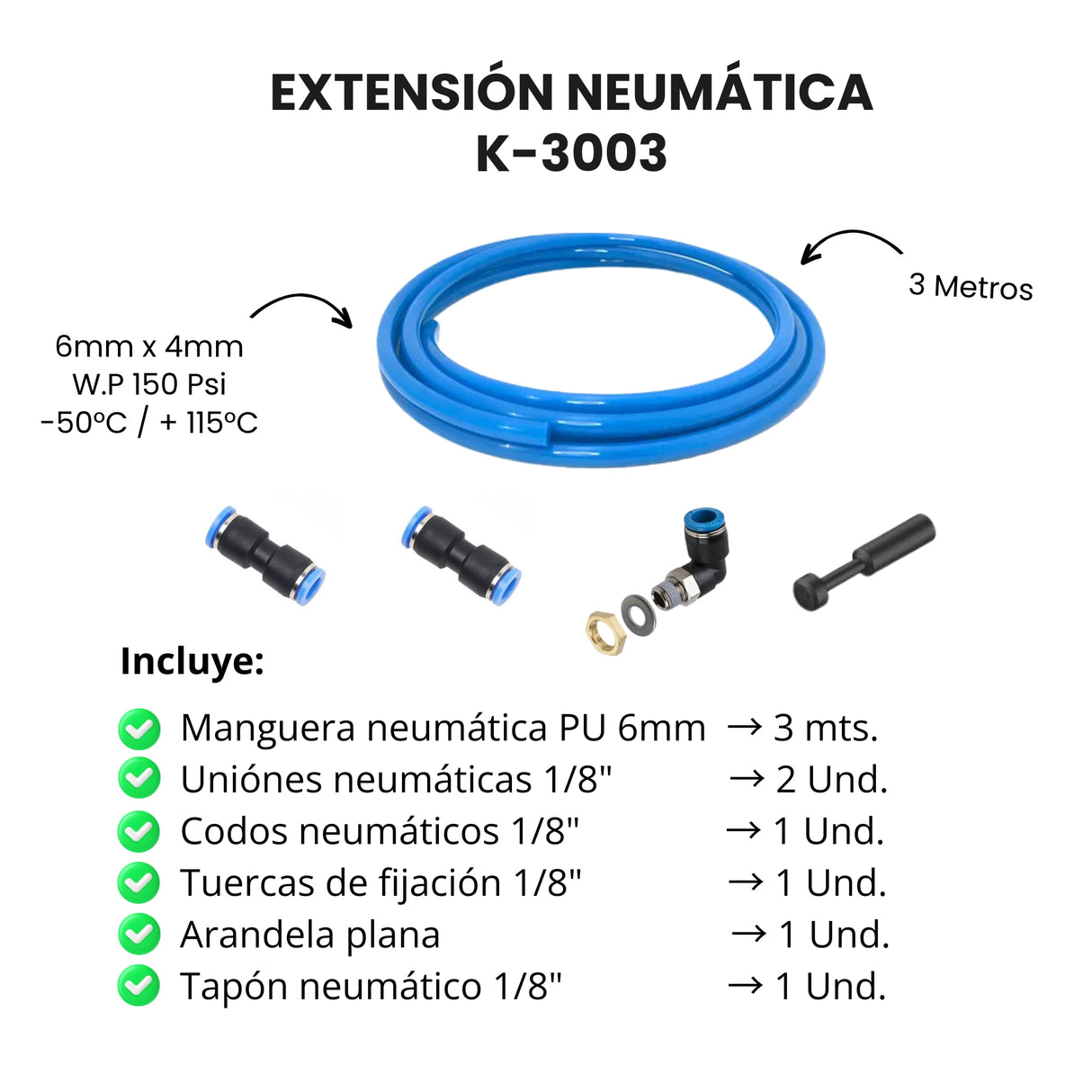 K-3003™ – Extensión neumática para conexión de manómetros