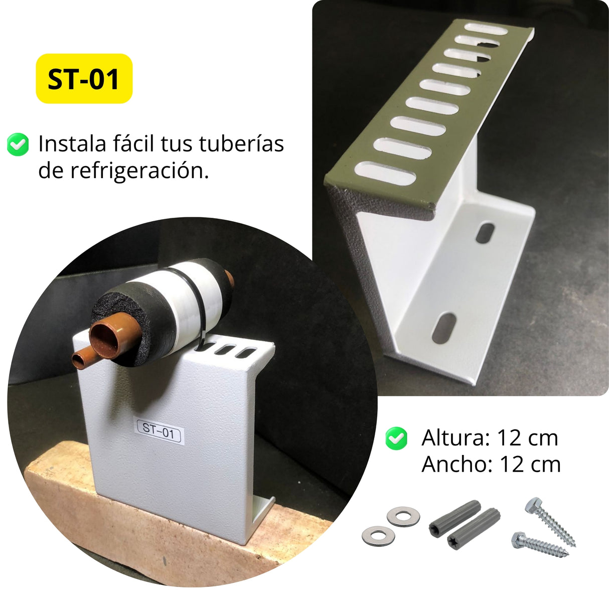 ST-01 – Soporte fijo para Tubería de Refrigeración 12x12 cm