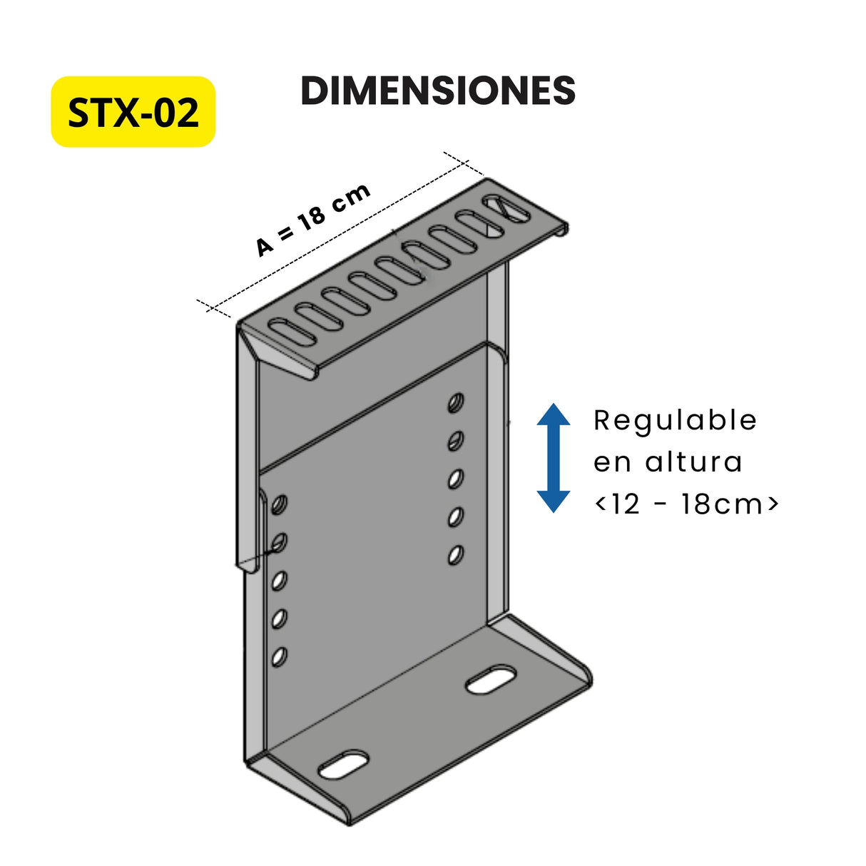 STX-02 – Soporte Regulable para Tubería HVAC | 12–18 cm Alto, 18 cm Ancho