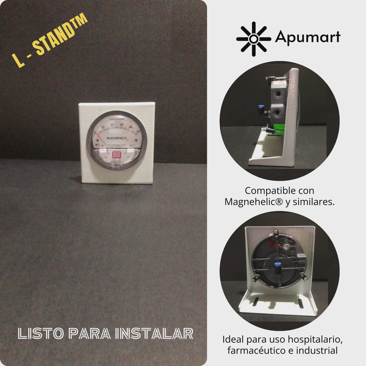 L-STAND™ – Soporte Metálico Tipo “L” para Manómetros Diferenciales HVAC