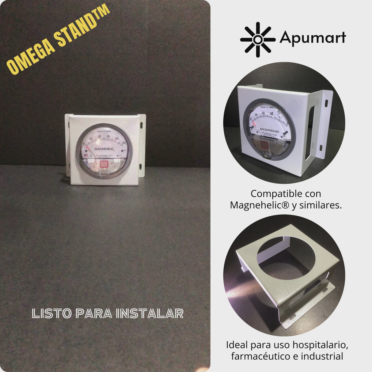 OMEGA STAND™ – Soporte Metálico para Manómetros Diferenciales de Montaje Rápido